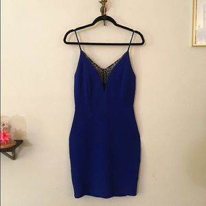 New! Soprano Black Lace Front Cobalt Blue BodyCon Dress Size L